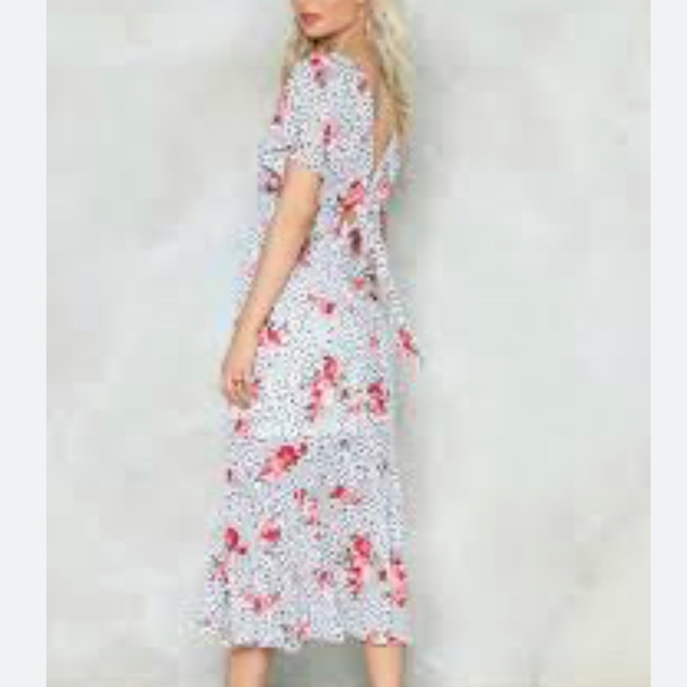 Nasty Gal Open Back Dress Floral Leopard Print Size 6 tie back short sleeve